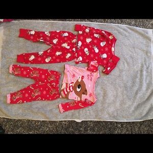 Pair bundle of holiday pjs. Girl’s size 2T